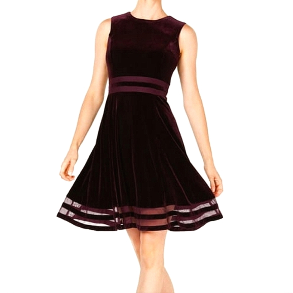 Calvin Klein NWT Purple Velvet Velour Sleeveless A-Line Formal Dress - SIZE 8P